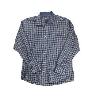 Johnston & Murphy Tailored Fit Blue Plaid Button Up L/S Shirt Men's Size‎ XL